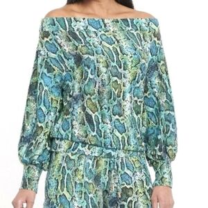Coldesina Tropical Python Stevey Top Off the Shoulder Snake Skin Print